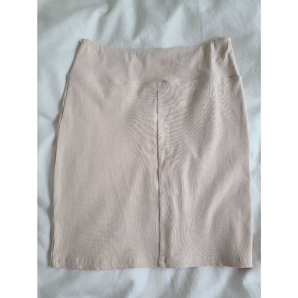 Naked Wardrobe Womens Stretch Wide Waistband Pull-On Ribbed Skirt Oatmeal Large - Picture 4 of 6